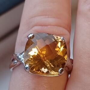NWT 6.50 CT Brazilian Citrine Solitaire Ring Statement Size 7 Yellow Gemstone